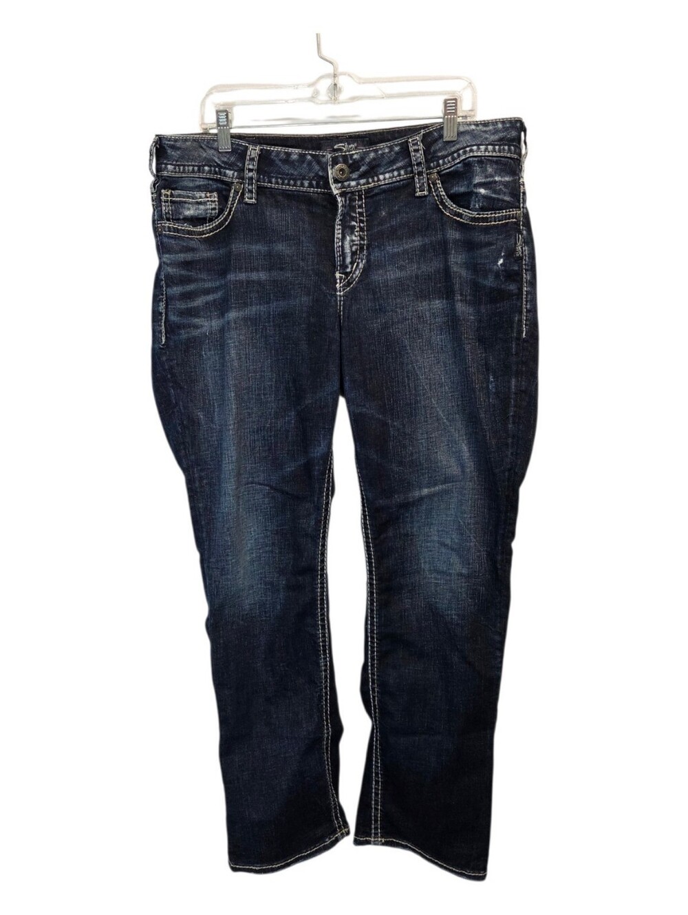 Silver Jeans Co. Suki Mid Straight Denim Blue Dark Wash Jeans Size 16 L30